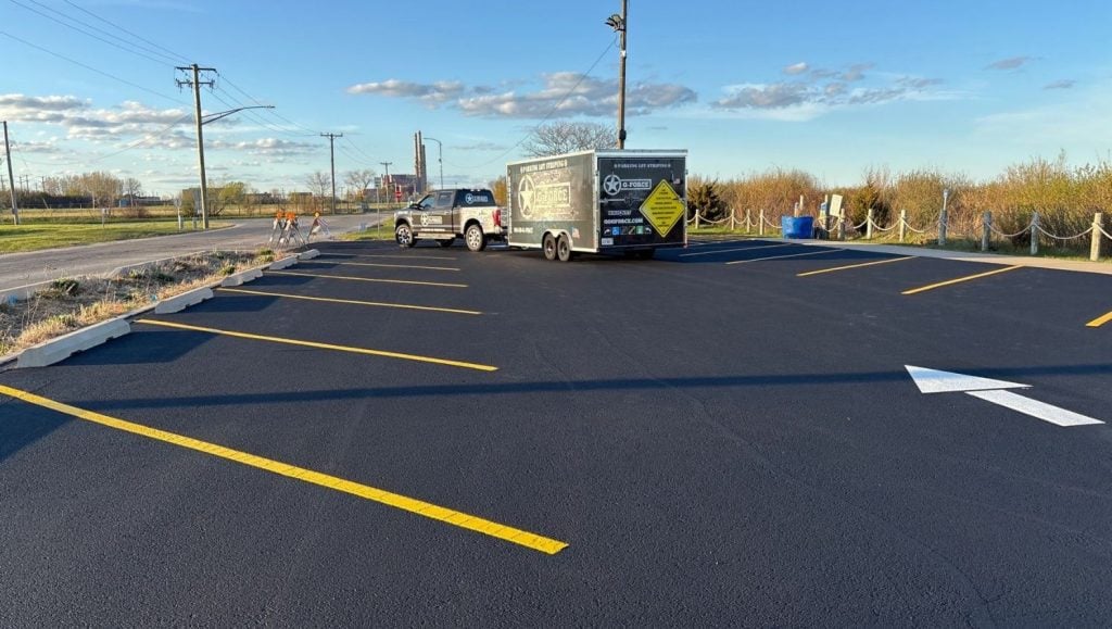 parking spots freshly painted for City of Waukegan parking lots