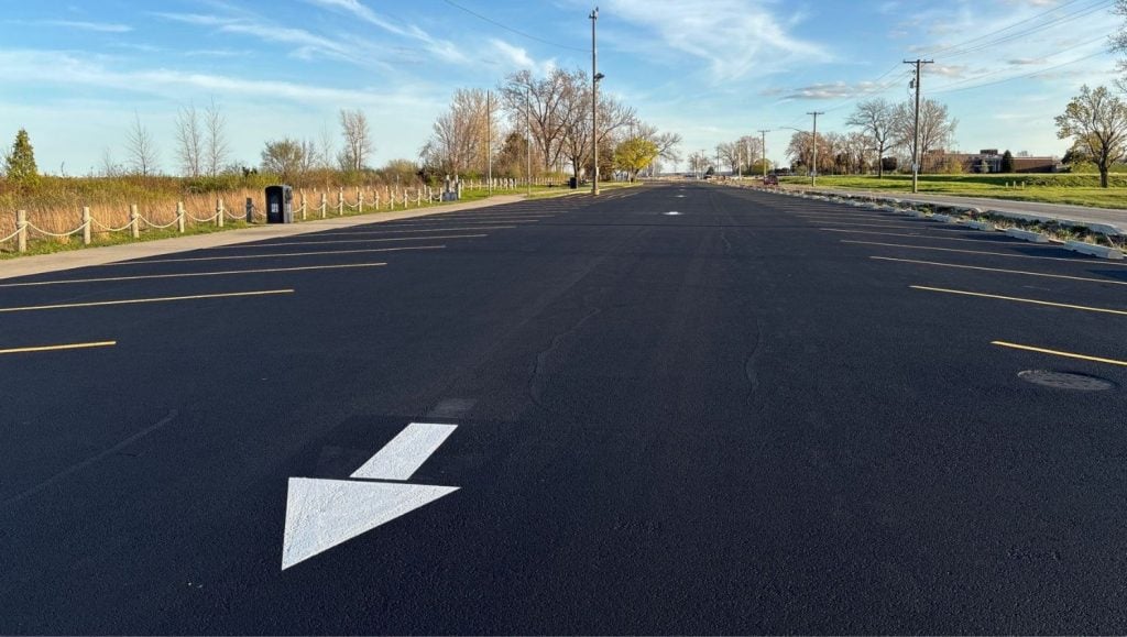 arrows freshly painted for City of Waukegan parking lot