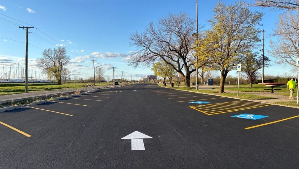 freshly painted parking lot for City of Waukegan