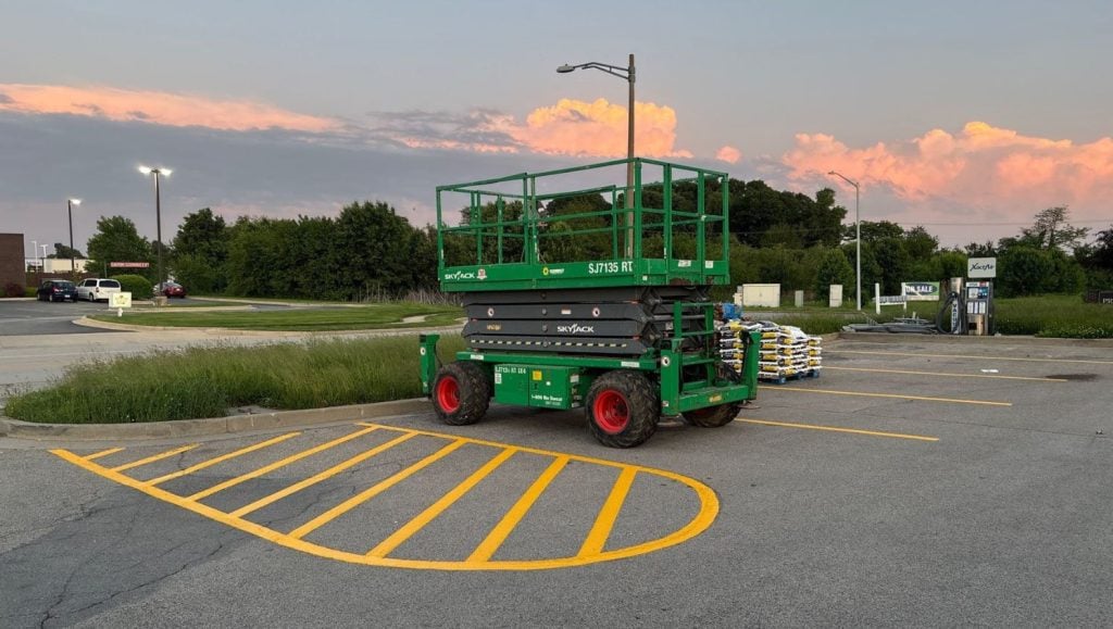 line striping freshly painted for Meijer parking lot