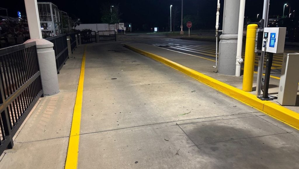 yellow line markings for Meijer parking lot