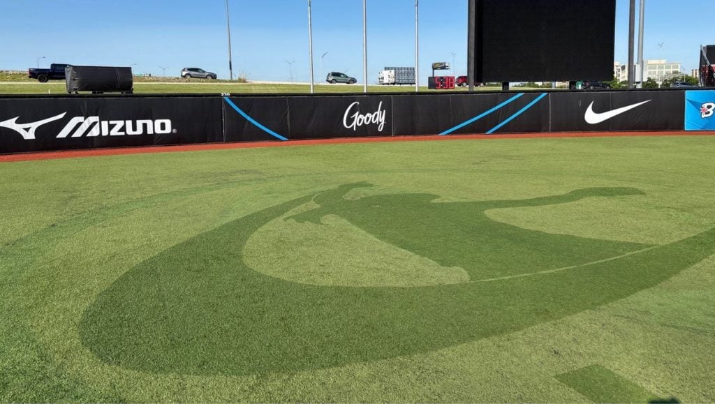 close-up of Athletes Unlimited Softball League with new logo installed
