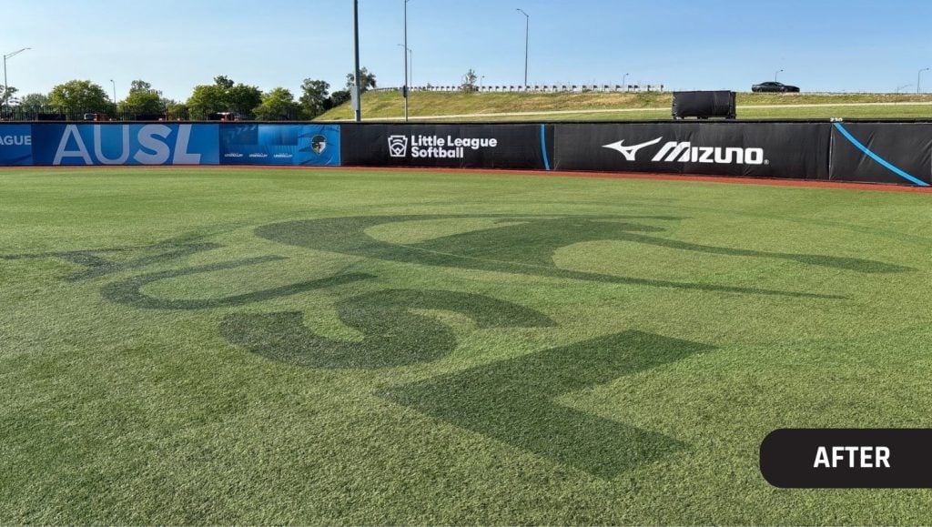 close-up of new logo installed for Athletes Unlimited Softball League