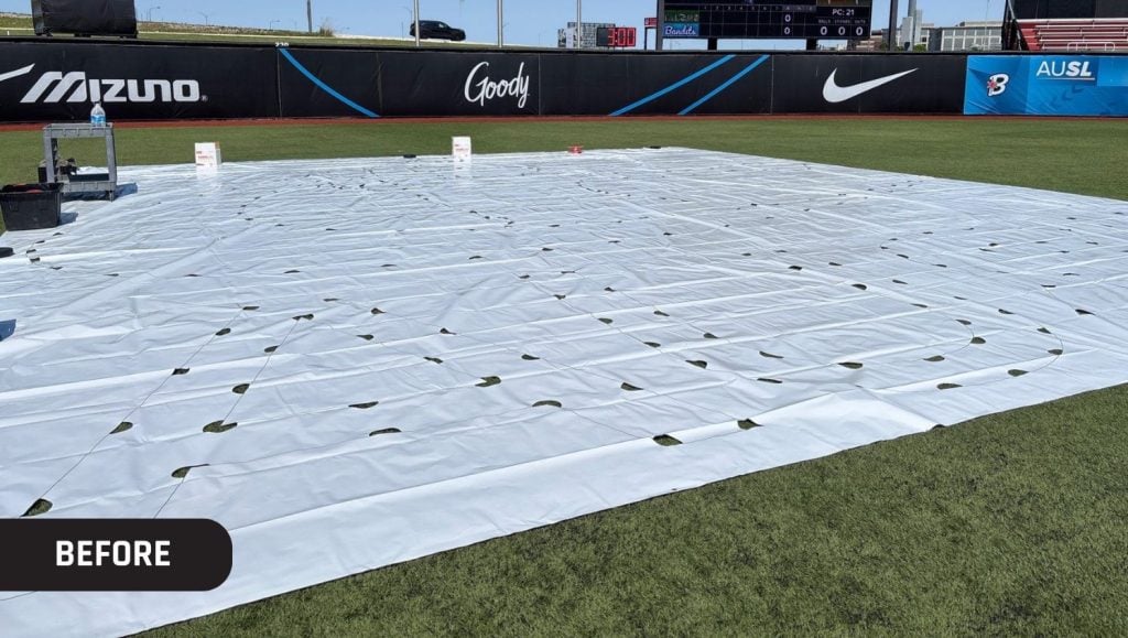 Athletes Unlimited Softball League field before new logo installed