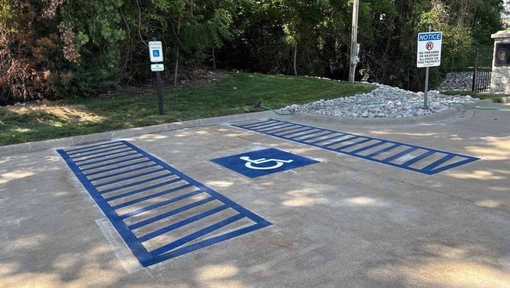 ada compliance parking spots freshly painted for Quincy National Cemetery