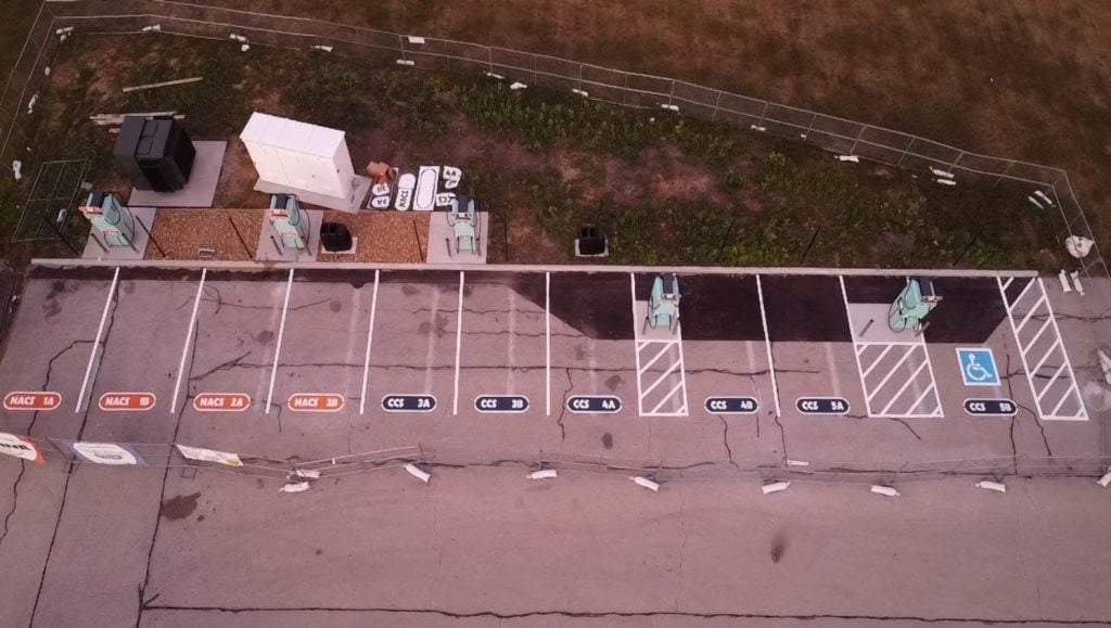 aerial view of The Osborne Company parking lot with freshly painted line markings