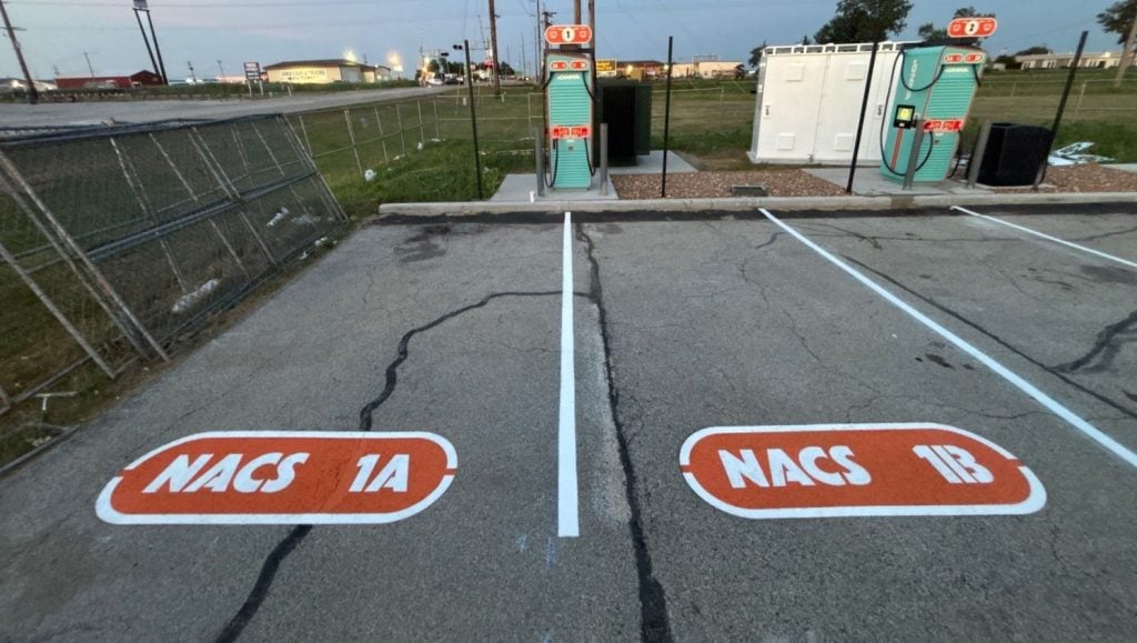 front view of line markings freshly painted for The Osborne Company parking lot