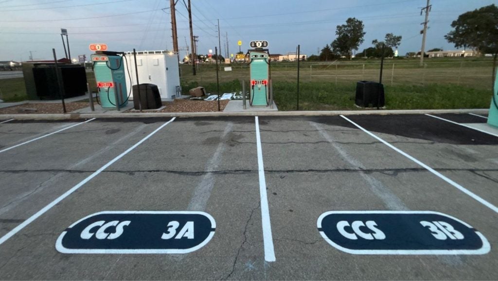 The Osborne Company parking lot with freshly painted ev charging bay markings