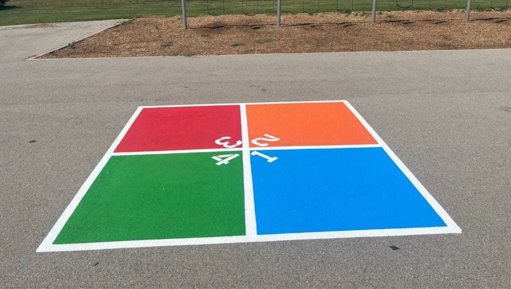 freshly painted line markings for Kingsley Elementary School