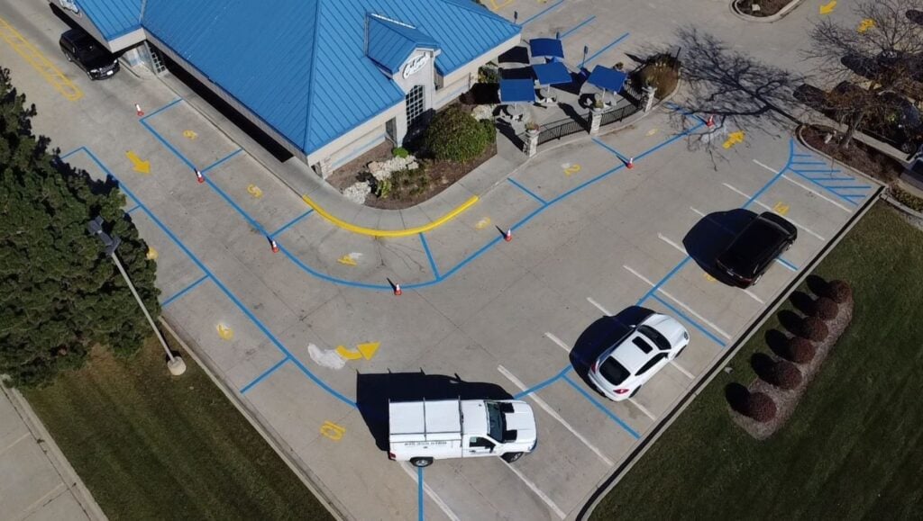 aerial view of Culvers parking lot with freshly painted parking spots