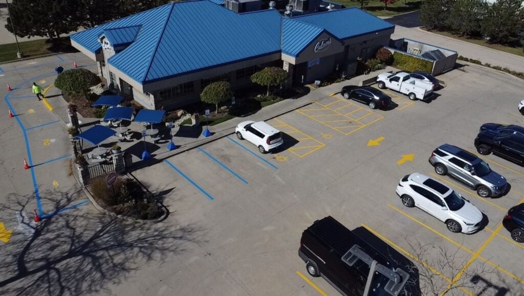 Culvers parking lot freshly painted aerial view