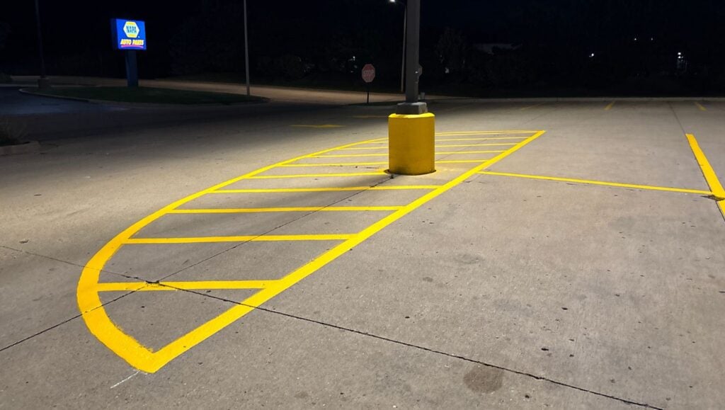line markings freshly painted for Culvers close-up