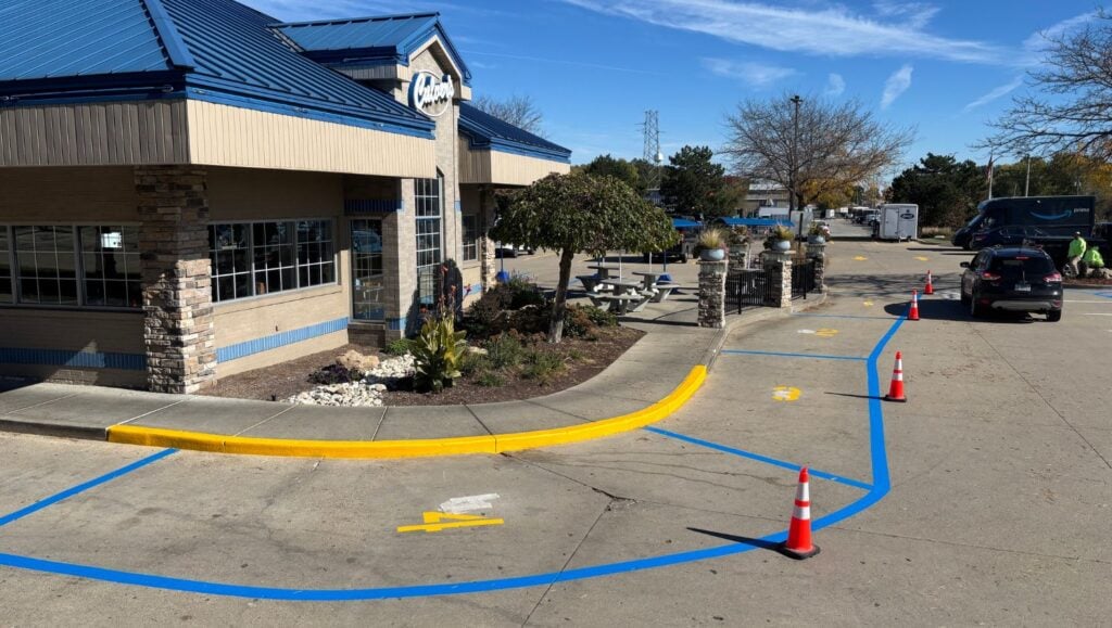 drive thru line markings freshly painted for Culvers parking lot