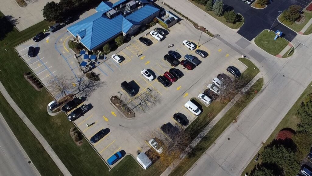 line markings freshly painted for Culvers parking lot