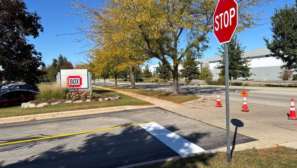 line markings freshly painted for Box Partners parking lot