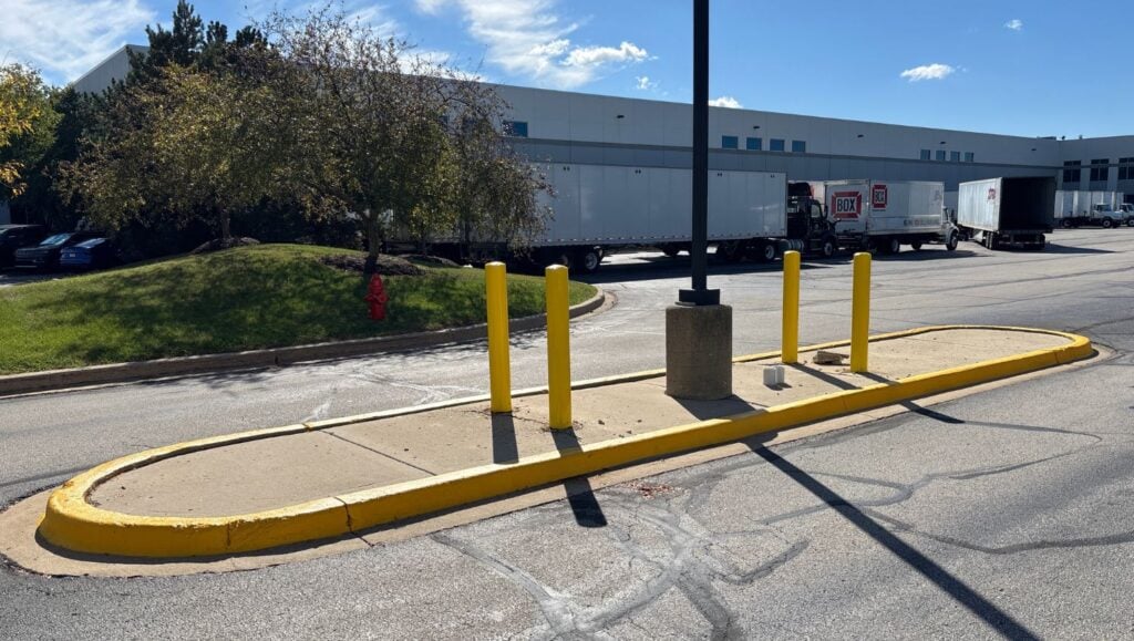 close-up of bollard installation for Box Partners