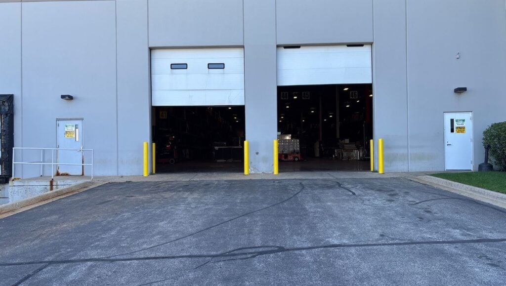 front view of bollard installation for Box Partners