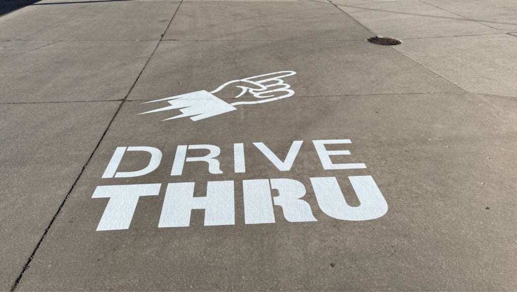 drive thru line markings freshly painted for Jimmy Johns