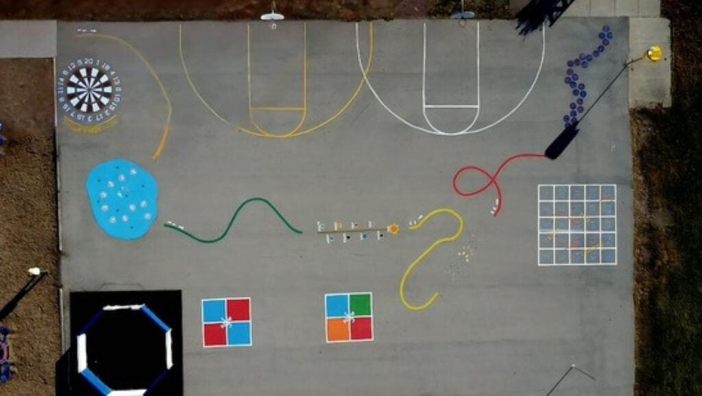 aerial view of School Playground freshly painted