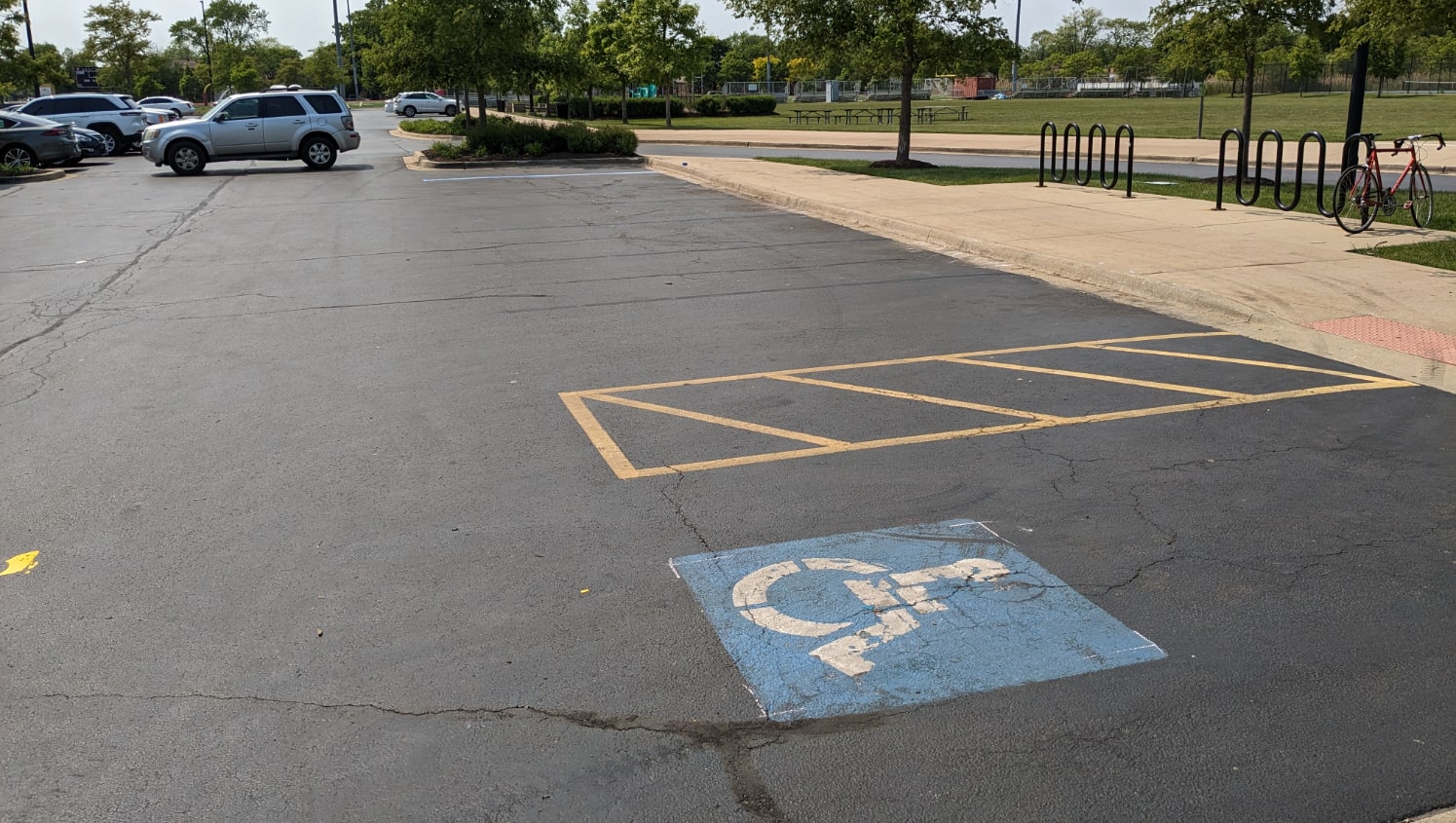 Chicago parking lot awaiting restriping for ADA compliance
