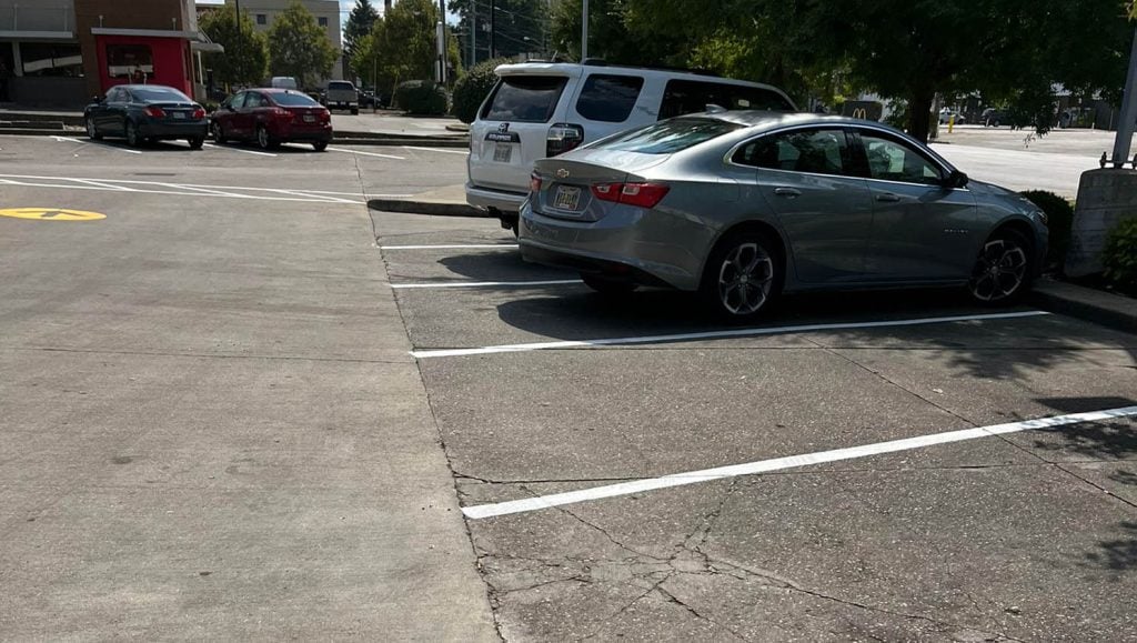 parking spots freshly painted for McDonald's Northern Kentucky parking lot