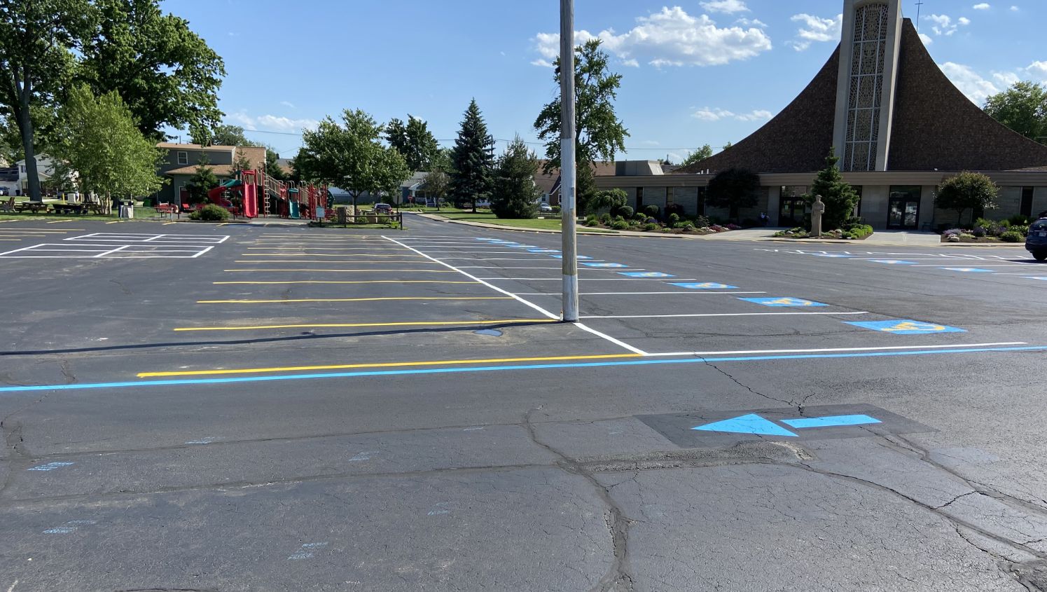 re-striped parking lot arrows