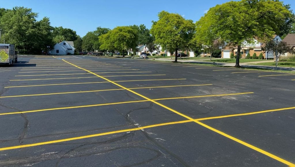 re-striped parking lot arrows