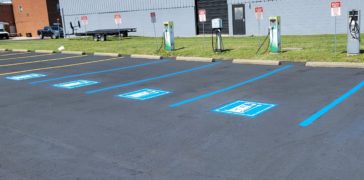 electric vehicle charging station markings in a columbus, ohio parking lot
