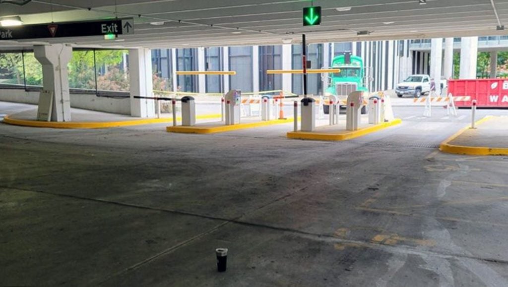 re-painted curbs at a parking garage at Ohio State University