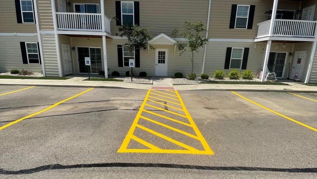 freshly painted parking lot lines