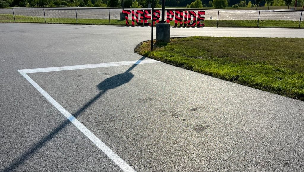 freshly painted parking lot lines at Dublin City Schools