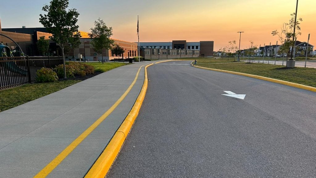 Dublin City Schools parking lot with freshly painted lines