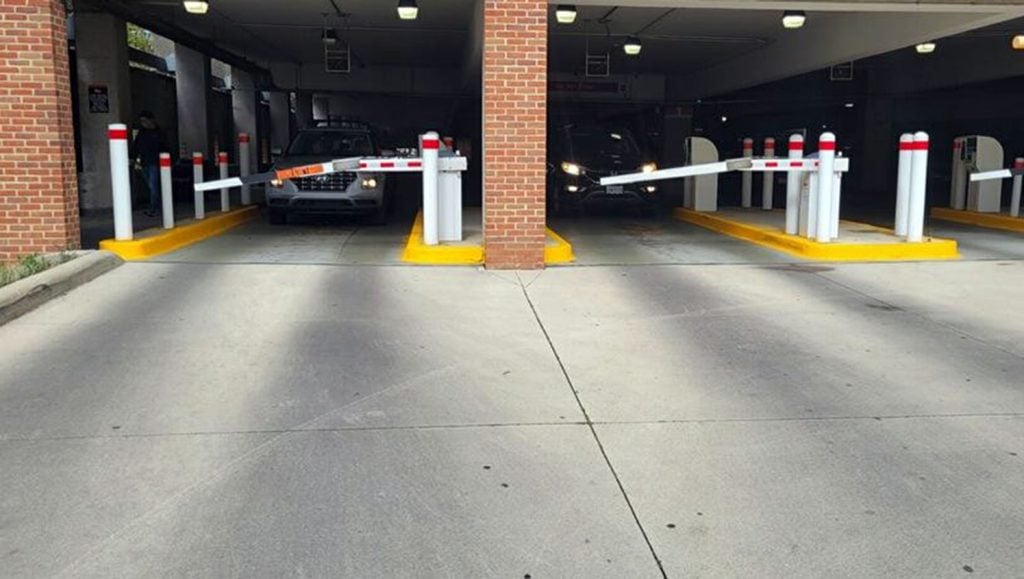 an inside view of re-painted yellow curbs at an Ohio State University parking