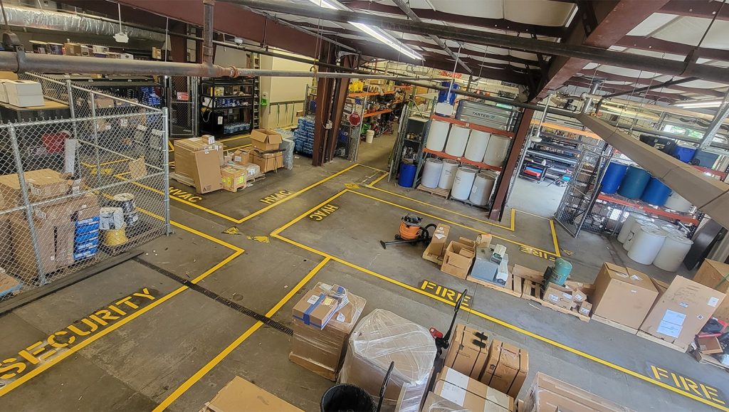 aerial view of warehouse with fresh markings