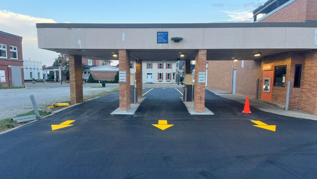 front view of PNC Bank drive thru freshly painted