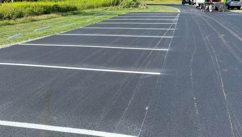 parking spots line markings freshly painted for Franklin County Metro Parks