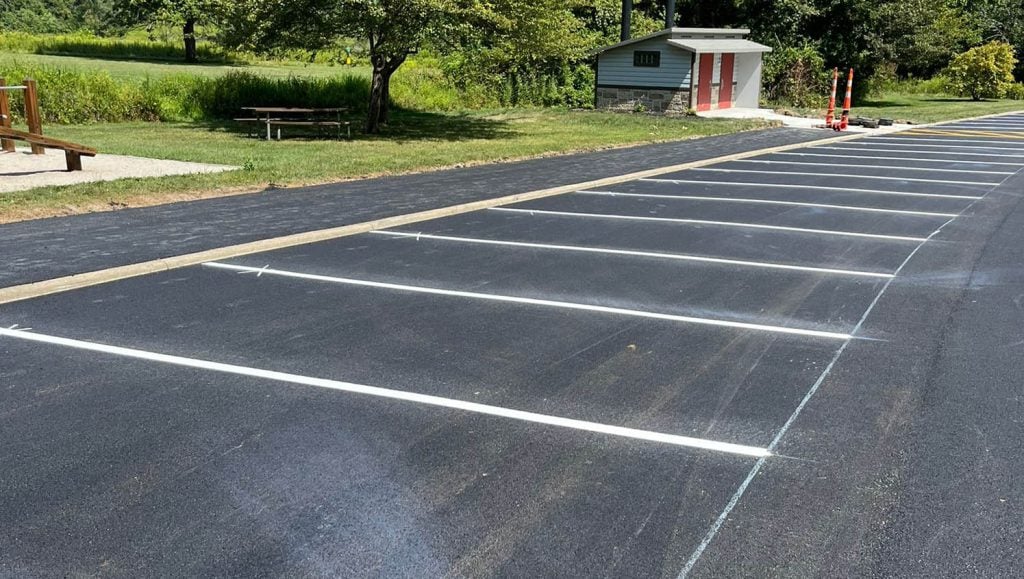 parking spots freshly painted for Franklin County Metro Parks parking lot