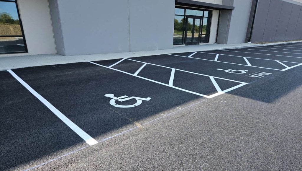 crosswalk freshly painted for Shell Oil Company parking lot