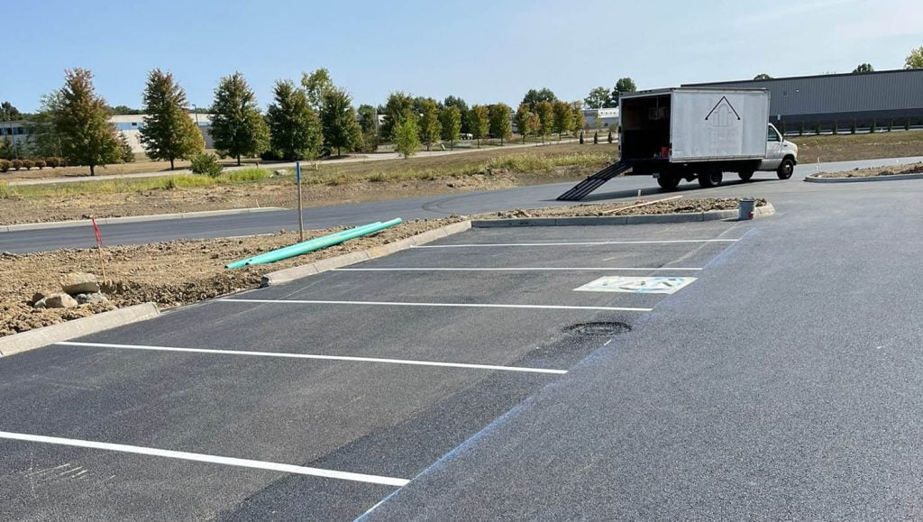 close-up of Shell Oil Company parking lot parking spots