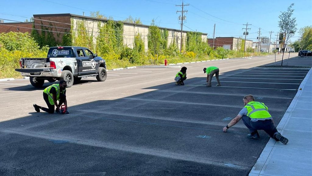 G-FORCE™ employee line striping Stelzer Road Warehouse parking lot