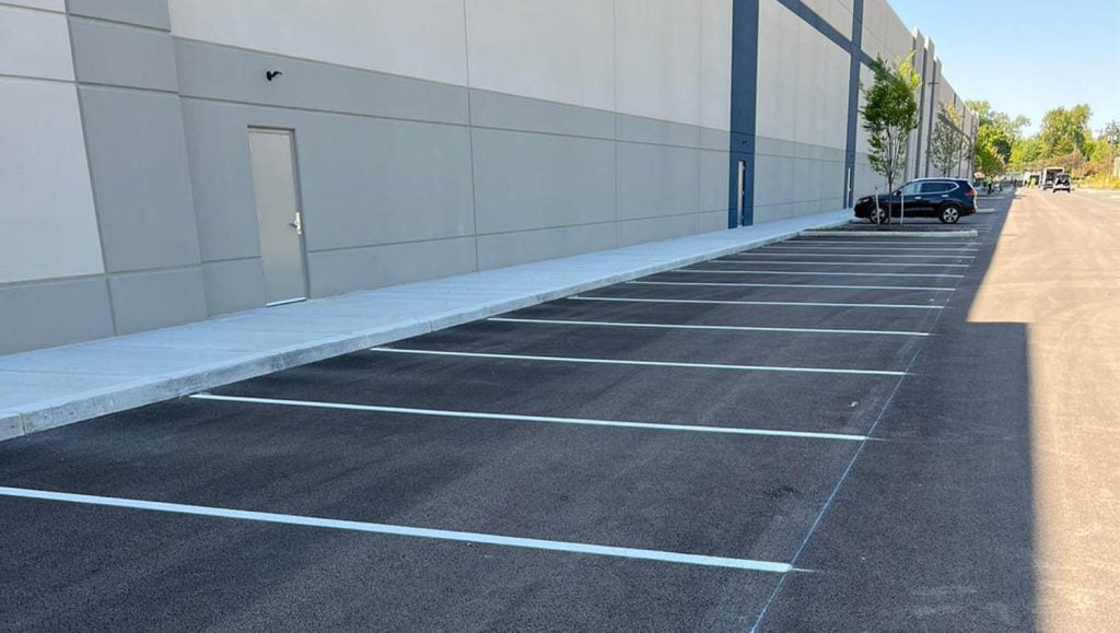 close-up of ada compliance parking spots for Stelzer Road Warehouse parking lot