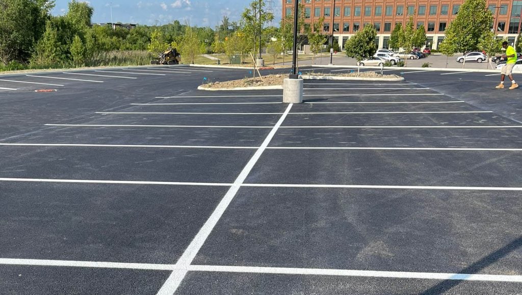 close-up of freshly painted parking spots for Texas Roadhouse parking lot