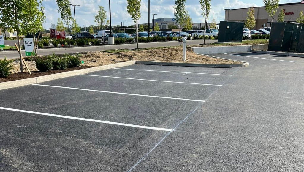front view of Texas Roadhouse freshly painted parking spots