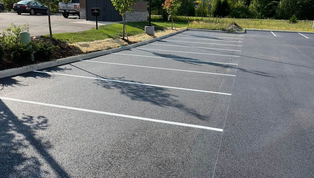 close-up of ada compliance parking spots freshly painted