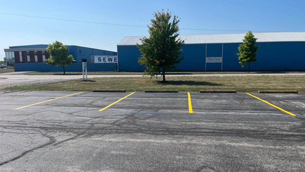 freshly painted line marking for parking spots