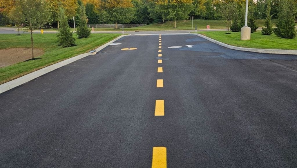 Mcdonald's parking lot with freshly painted line markings