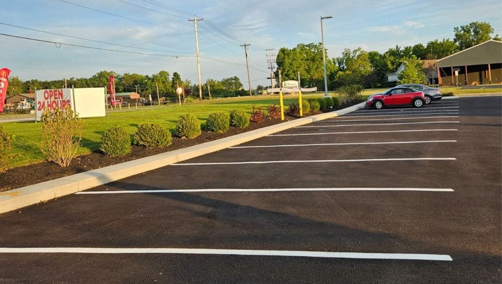 yellow arrows painted on Mcdonald's parking lot
