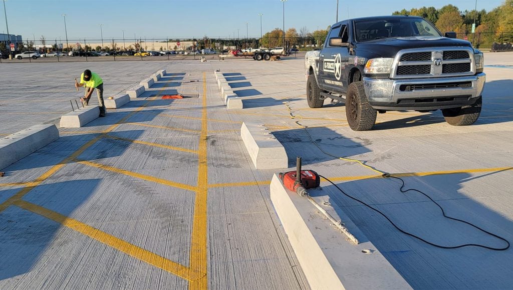 freshly painted line striping for Amazon parking lot