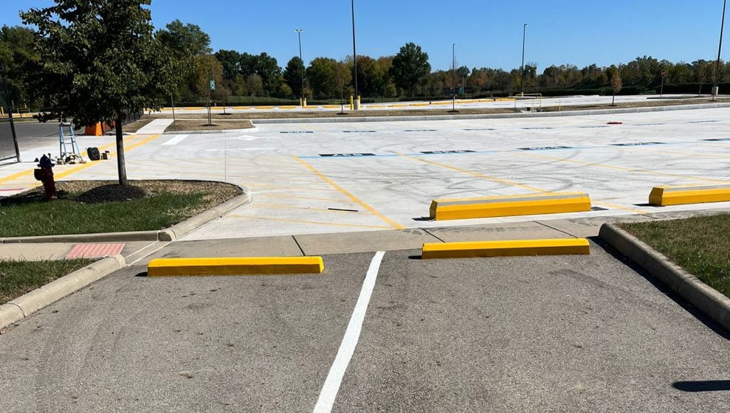 new parking stop sign installed for Amazon parking lot