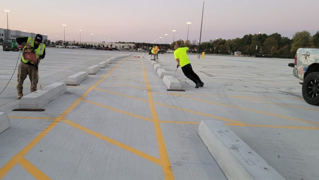 freshly painted line markings for Amazon parking lot